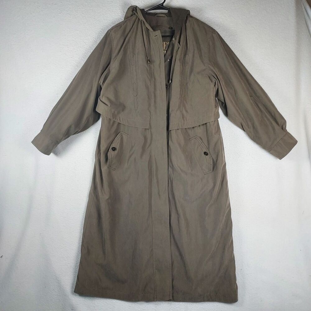 Fleet Street 12P Petite Hooded Trench Style Long Coat Taupe Womens